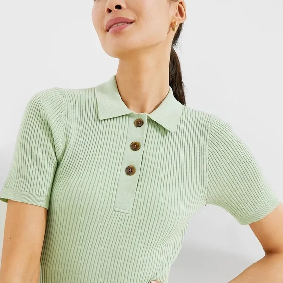 Tuckernuck Mint Olivia Ribbed Polo Top - SMALL - Picture 3 of 9